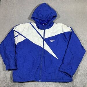 Vintage 90s Reebok Quilted Lined Windbreaker White Blue Jacket Men’s Large